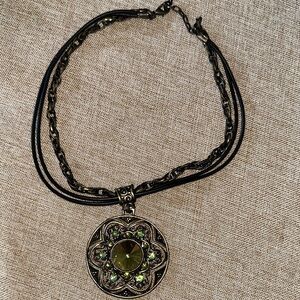 Elegant Black, green and gold tone Pendant Necklace